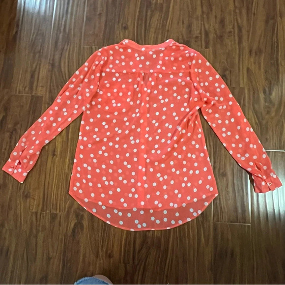 Kut from the Kloth Jasmine Chiffon Sheer Blouse Orange Polka Dot size medium - Picture 9 of 10